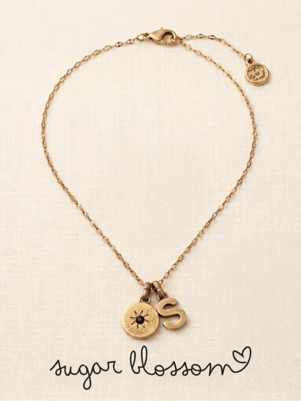 Sugar Blossom Gold-Plated Choker Necklace w/ 2 Charms - Letter S & May Stone